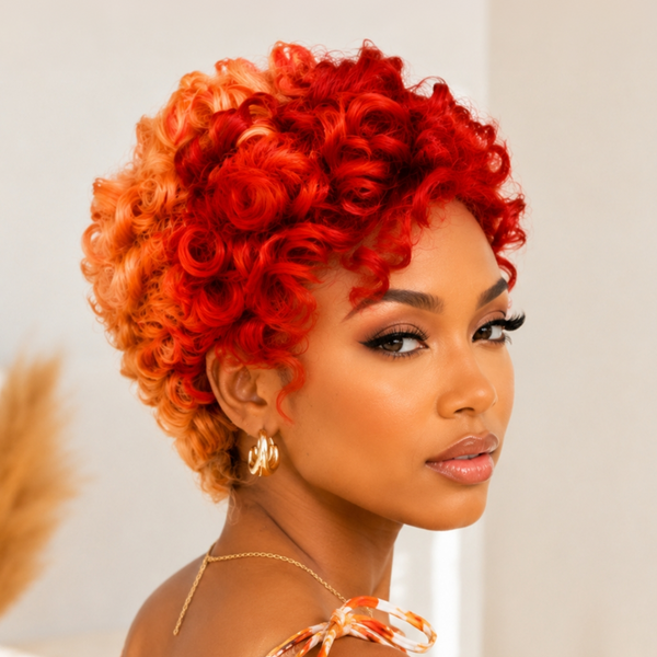 Bequeen Red Front #350 Back Finger Wave Pixie Short Cut Wig