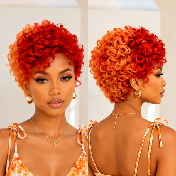 Bequeen Red Front #350 Back Finger Wave Pixie Short Cut Wig