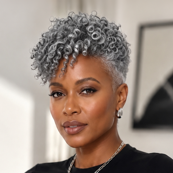 Bequeen Salt And Pepper Curly Style 100% Human Hair Wig