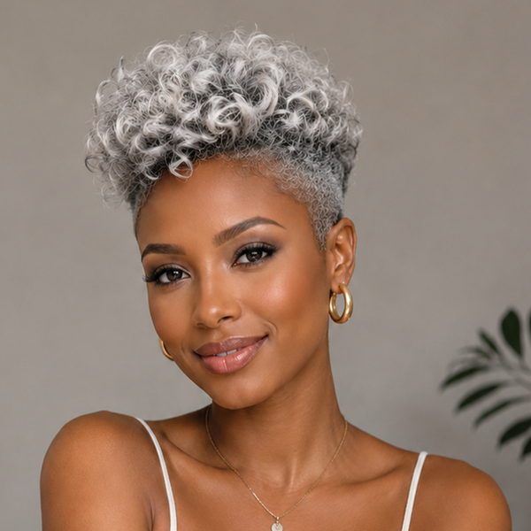 Bequeen Salt&Pepper Color Finger Wave Style Machine Made Topper Unit For Black Women