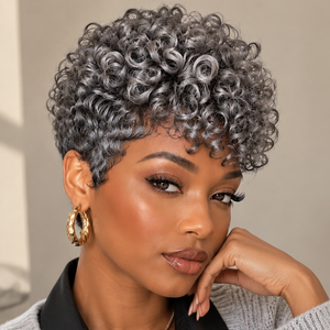 Bequeen Salt&Pepper Finger Wave Short Cut Frontal Lace Wig Frontal  View