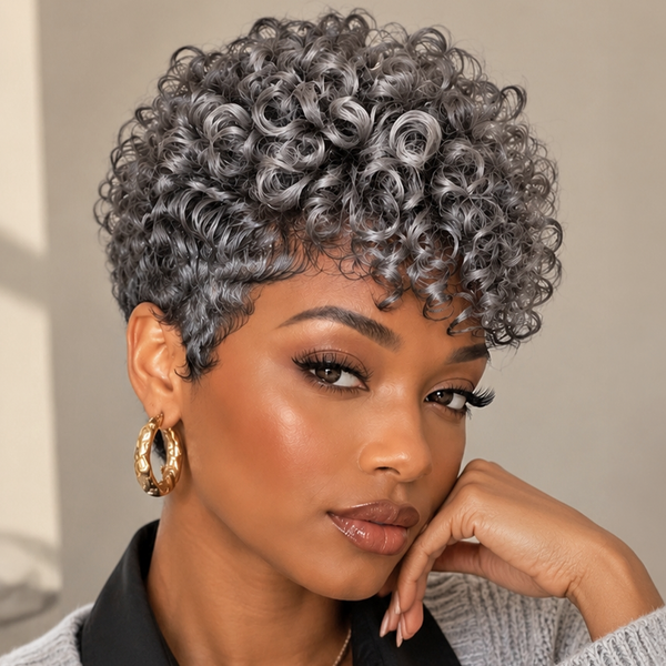 Bequeen Salt&Pepper Finger Wave Short Cut Frontal Lace Wig Frontal  View