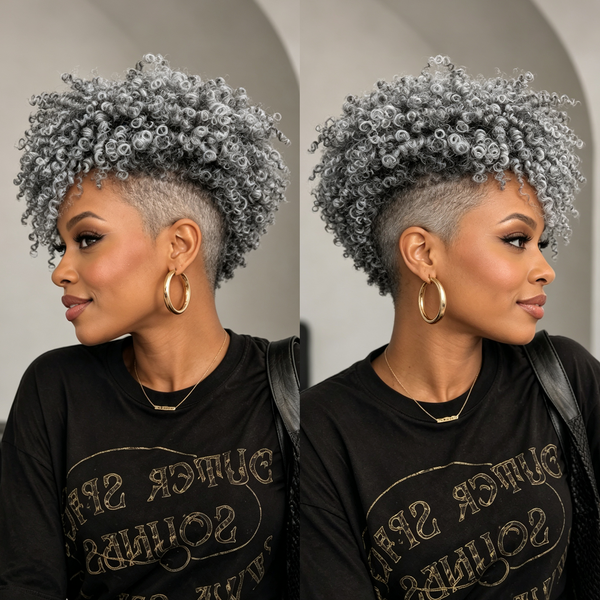 Bequeen Salt & Pepper Machine Made Kinky Curly Topper Unit 100% Human Hair