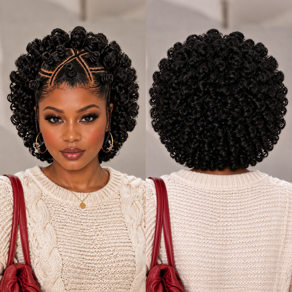 Bequeen Savage Black Curly Kinky Full Lace Braid Wig  Frontal View&  Back View