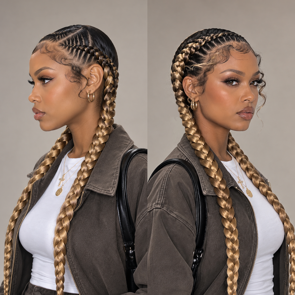 Bequeen Savage Ombre 1B #27 Braid Full Lace PonyTail Wig 100% Human Hair
