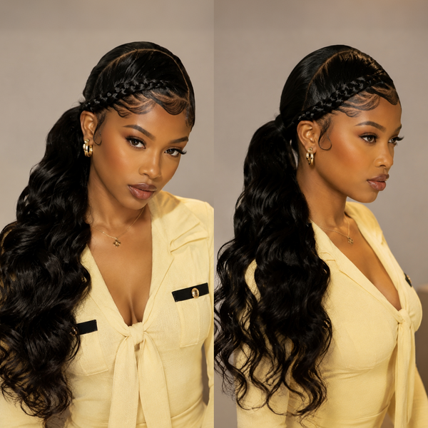 Bequeen Side Part Braid Low Ponytail 26 inch Full Lace 100% Human Hair