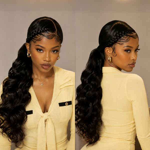 Bequeen Side Part Braid Low Ponytail 26 inch Full Lace 100% Human Hair