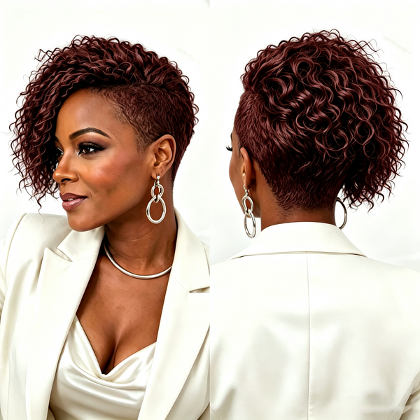 Bequeen Red Side Part Kinky Curls Easy On&Off Topper