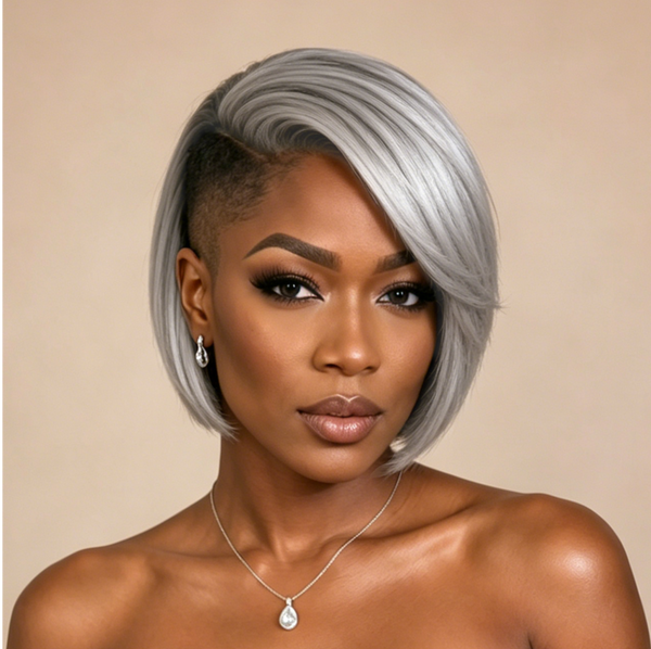 Bequeen Silver Grey Straight Bob Style 8 inch Topper Unit