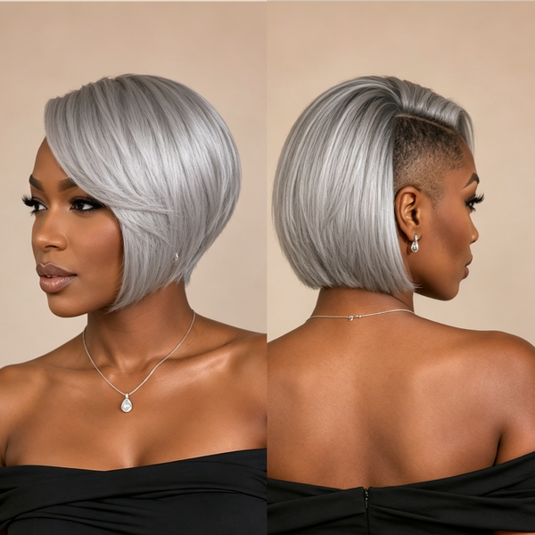 Bequeen Silver Grey Straight Bob Style 8 inch Topper Unit