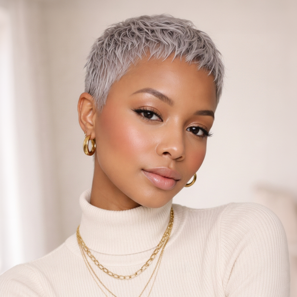 Bequeen Super Short Gray Pixie Cut Wig For Black Woman