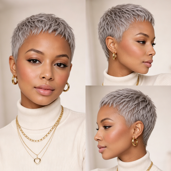 Bequeen Super Short Gray Pixie Cut Wig For Black Woman