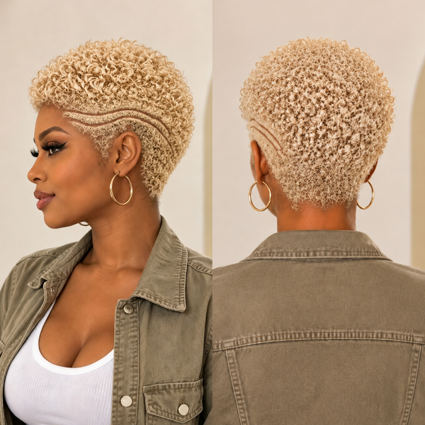 Bequeen TWA Curly Edge Style 13×4 Lace Pixie Full Cap Wig