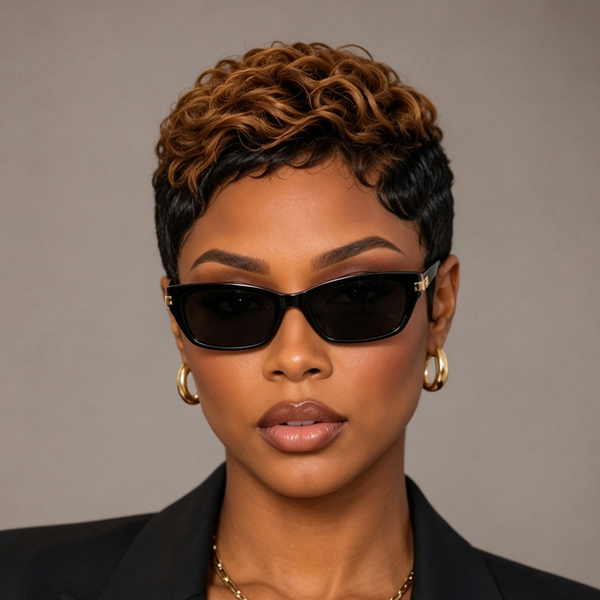 Bequeen Top Highlight Brown Finger Wave Style Pixie Cut Frontal Lace Wig