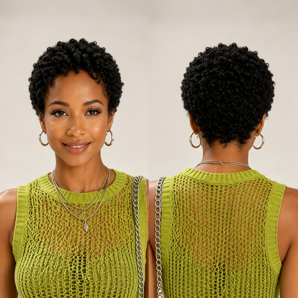 Bequeen Vibrant Lowcut Kinky Small Curly Elegance Pixie 13×4 Lace Wig