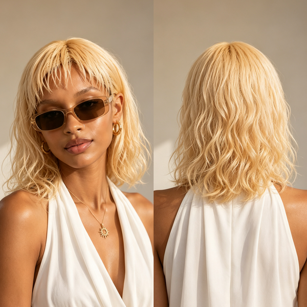 Bequeen Wet Look Platinum Bob Style with Bang 100% Human Hair