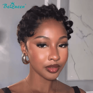 Bequeen black 100% human hair wig front view daily