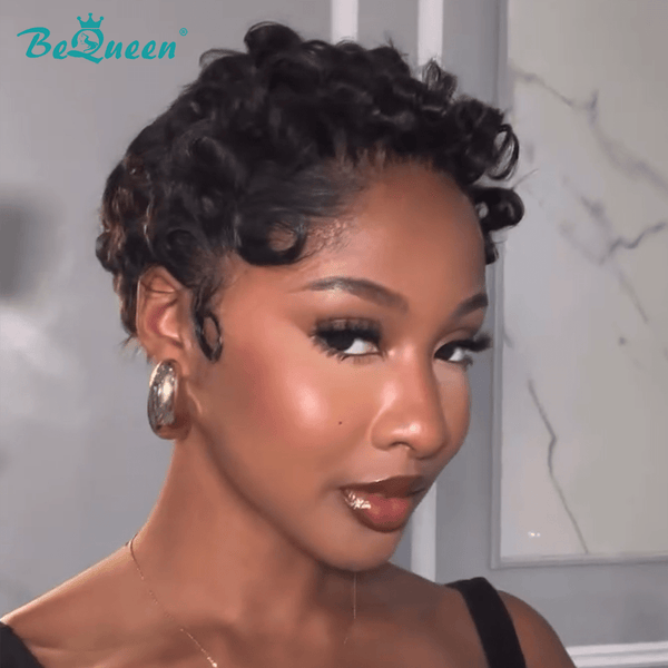 Bequeen black 100% human hair wig front view 1 daily