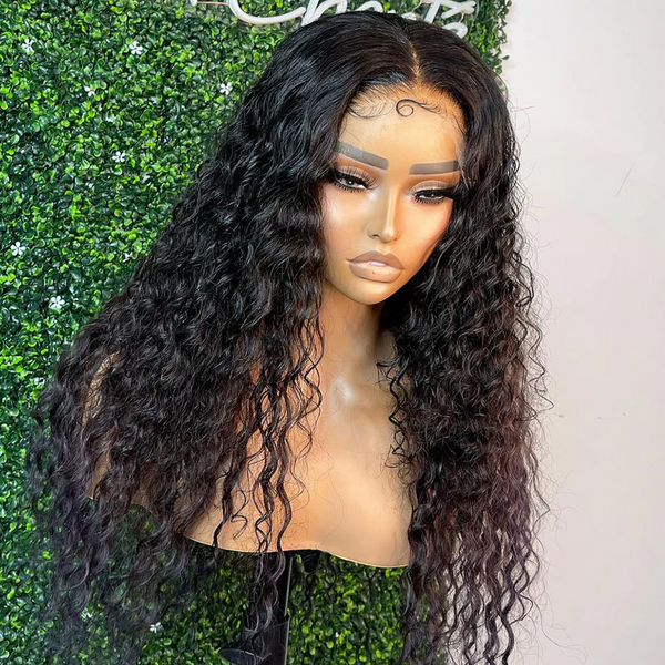 BEQUEEN 1B Long Water Wave 100% Human Hair Machine Made Wig BeQueenWig
