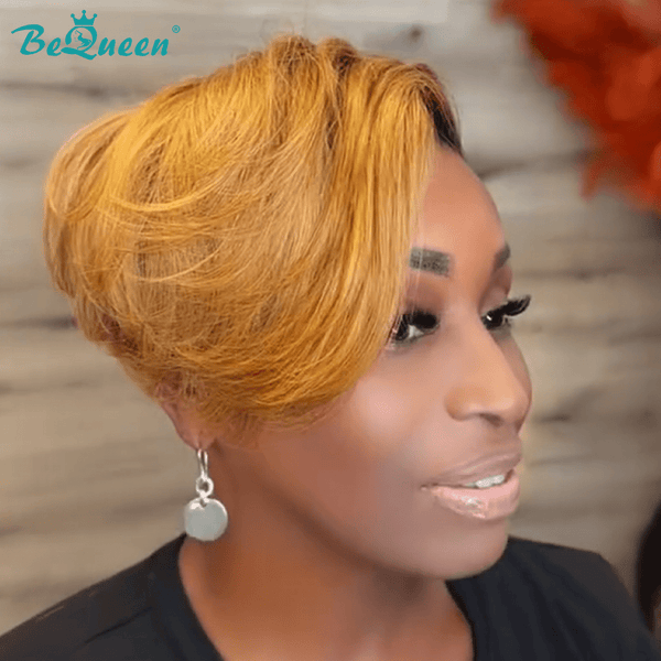 BeQueen Wig FULL LACE WIG Bequeen 100% Human Sunset Color Pixie Cut Full Lace Wig