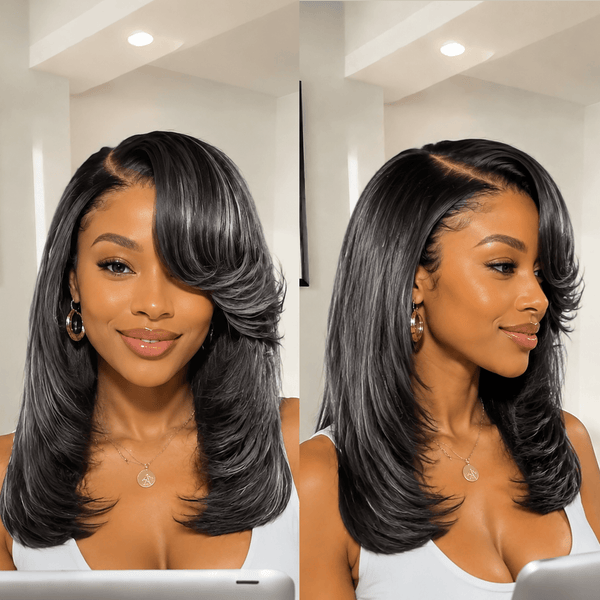 BeQueen Wig BeQueen 13X4 Frontal Lace Glueless Side Part Highlight Cinereus 14 inch Long Style For Black Women
