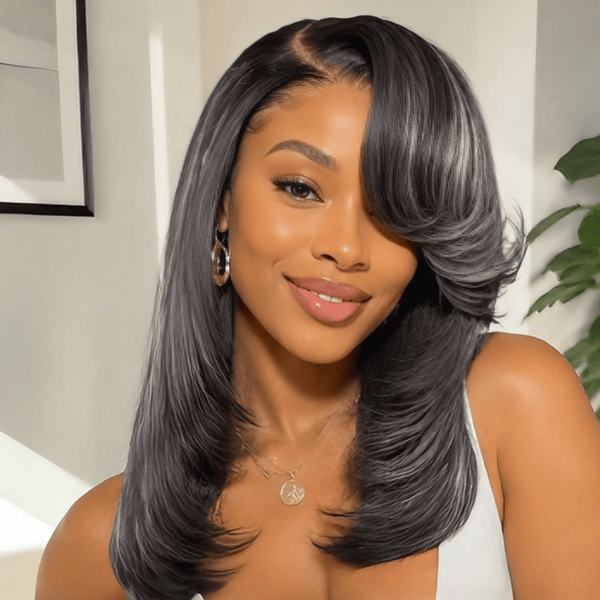 BeQueen Wig BeQueen 13X4 Frontal Lace Glueless Side Part Highlight Cinereus 14 inch Long Style For Black Women