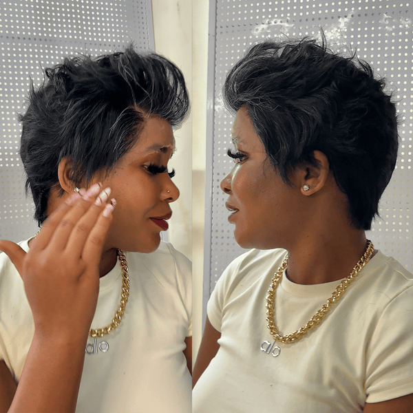 BeQueen Wig PIXIE WIGS Bequeen 13X4 Lace Black With Silver Pixie Wig