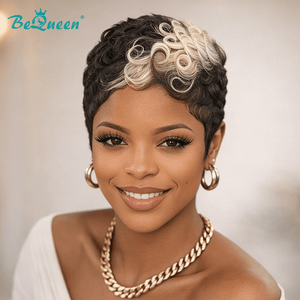 BeQueen Wig PIXIE WIGS Bequeen 1B & 613 Machine Made Finger Wave Pixie Wig