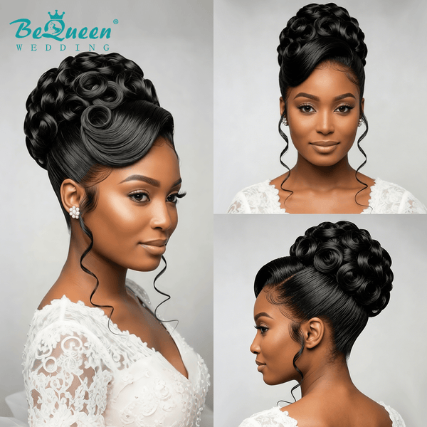 BeQueen Wig WEDDING WIG Bequeen 1B Color Neat Face-Framing Curls Wedding Wig