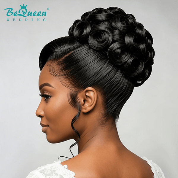BeQueen Wig WEDDING WIG Bequeen 1B Color Neat Face-Framing Curls Wedding Wig