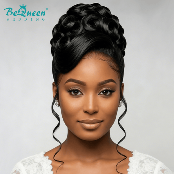 BeQueen Wig WEDDING WIG Bequeen 1B Color Neat Face-Framing Curls Wedding Wig