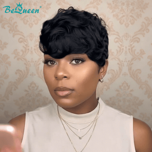 BeQueen Wig PIXIE WIGS Bequeen 1B Finger Wave Style Short Cut Wig