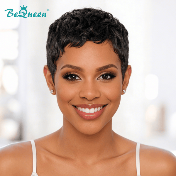 BeQueen Wig PIXIE WIGS Bequeen 1B Full Lace Special Natural Wave Pixie Wig