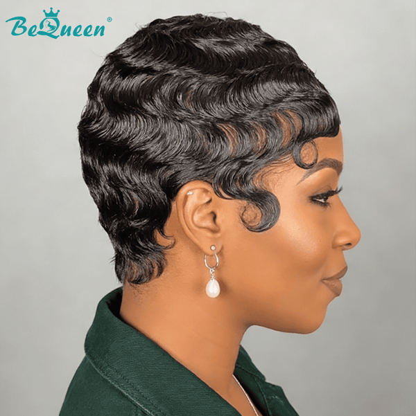 BeQueen Wig PIXIE WIGS Bequeen 1B Full Lace Special Scalp Water Wave Pixie Wig