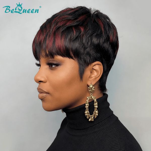 BeQueen Wig PIXIE WIGS Bequeen 1B Highlight Red Pixie Short Cut Wig