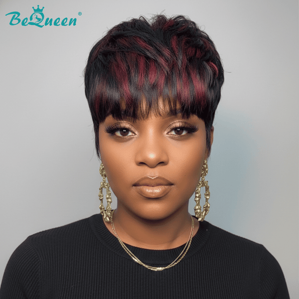 BeQueen Wig PIXIE WIGS Bequeen 1B Highlight Red Pixie Short Cut Wig