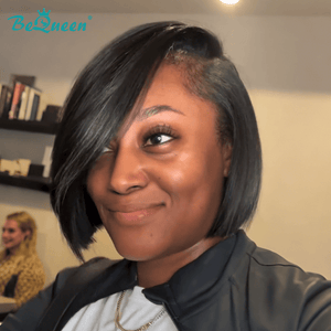 BeQueen Wig Bequeen 1B Highlight Silver Short Cut Side Part Bob Wig