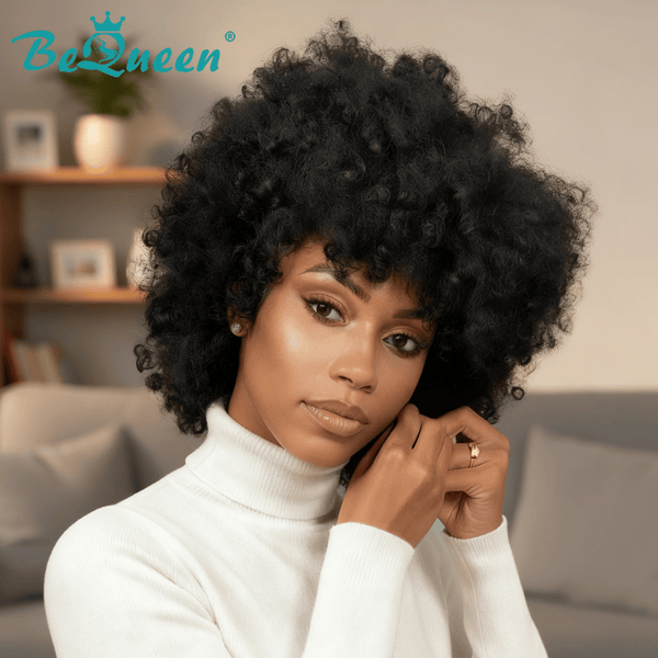 BeQueen Wig Bequeen 1B Kinky Fluffy Curly Bob Wig
