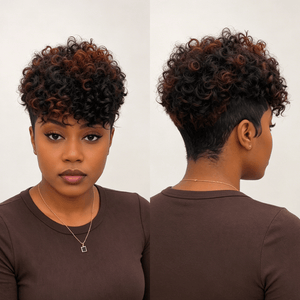 BeQueen Wig TOPPER & MOHAWK Bequeen 1B Mixed Brown Curly Style Easy ON&OFF Topper