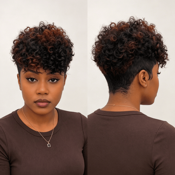 BeQueen Wig TOPPER & MOHAWK Bequeen 1B Mixed Brown Curly Style Easy ON&OFF Topper