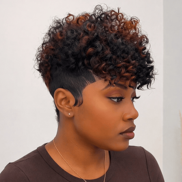 BeQueen Wig TOPPER & MOHAWK Bequeen 1B Mixed Brown Curly Style Easy ON&OFF Topper