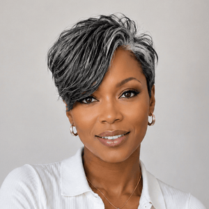 BeQueen Wig PIXIE WIGS Bequeen 1B Mixed Gray 13x4 Frontal Lace Pixie Short Cut Wig