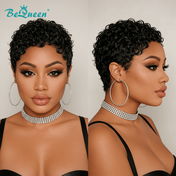 BeQueen Wig PIXIE WIGS Bequeen 1B Natural Black Fashion Curly Pixie Wig