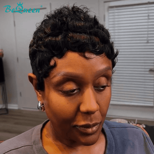 BeQueen Wig PIXIE WIGS Bequeen 1B Natural Black Wave Pixie Wig