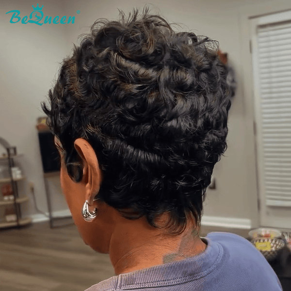 BeQueen Wig PIXIE WIGS Bequeen 1B Natural Black Wave Pixie Wig
