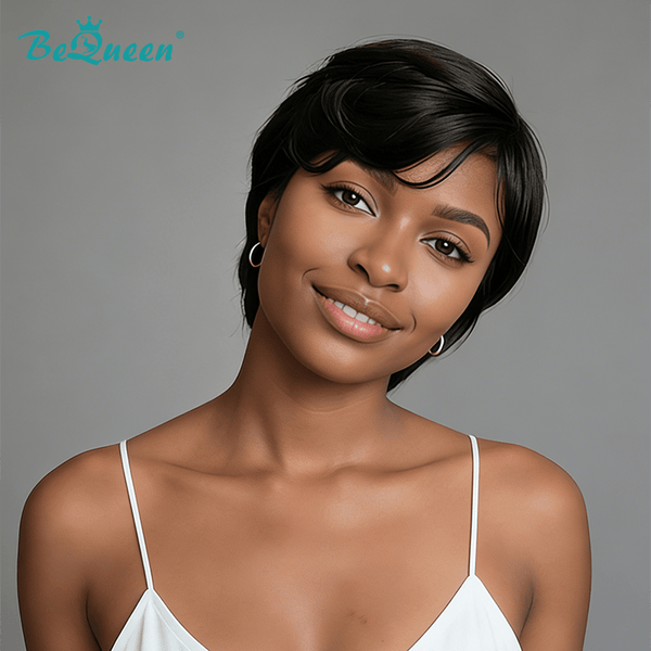BeQueen Wig PIXIE WIGS Bequeen 1B Natural Style Side Part Pixie Wig