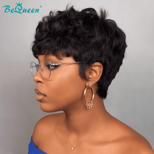 BeQueen Wig Luxurious Customized Wigs Bequeen 1B Natural Wave Short Cut Pixie Wig