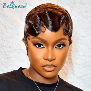BeQueen Wig FULL LACE WIG Bequeen 1B Pixie Cut Water Wave 100% Human Hair Full Lace Wig