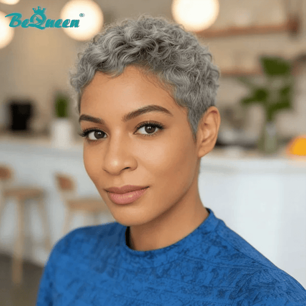 BeQueen Wig PIXIE WIGS Gray Bequeen 1B Pixie Wave Small Head Wig