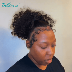 BeQueen Wig PIXIE WIGS Bequeen 1B Punky Afro With Bun Lace Wig